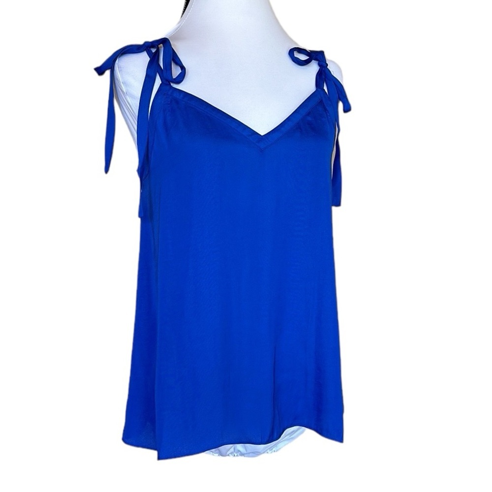 NWT Naked Zebra blue sleeveless silky feel summer top ties top shoulders Sz M